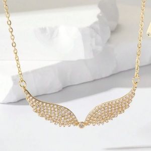 Gold plated Stainless steel cubic zirconia angel wing necklace